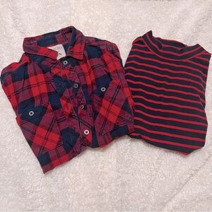 Pacsun la hearts long sleeve flannel and long sleeve cropped tee blue red